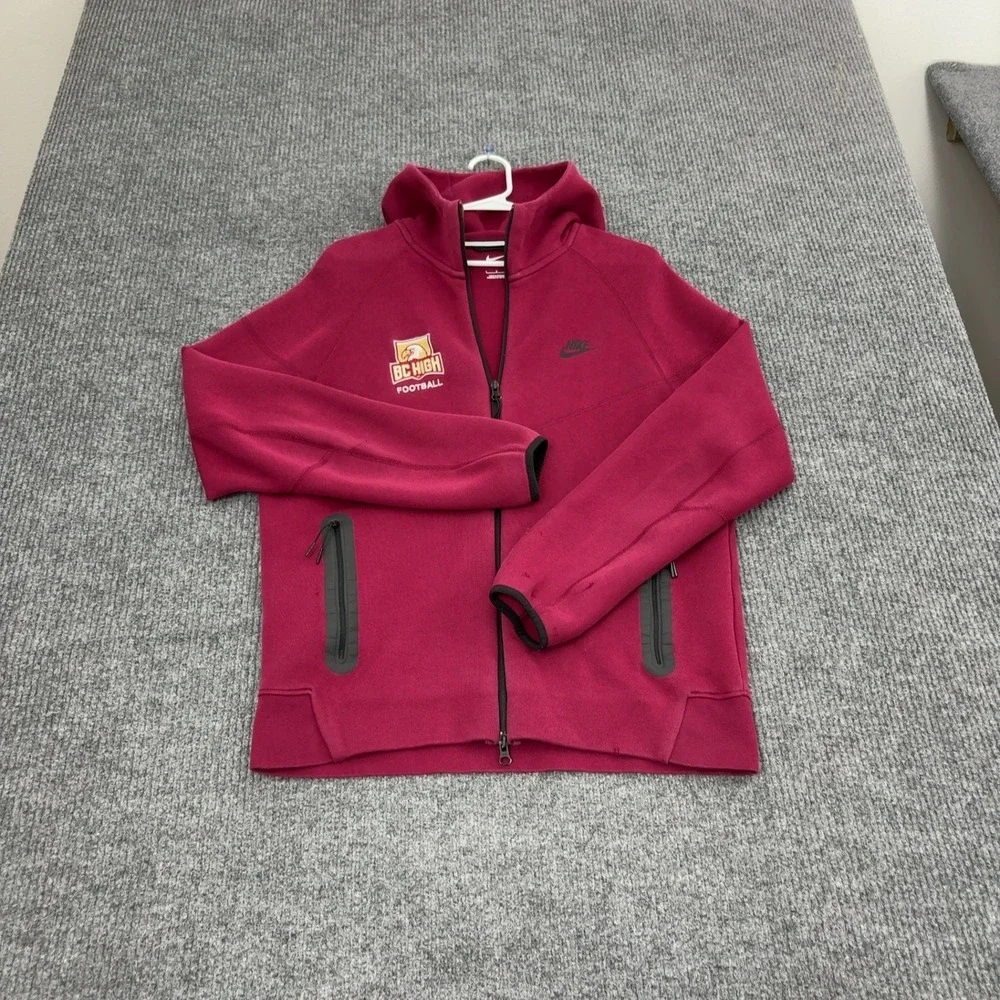 BC High Football Nike Full Zip Hoodie Mens L Maroon Cotton Tech Fleece Athletic